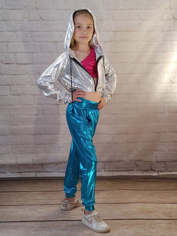 Turquoise Metallic Children's Dance Pants