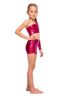 Damen Mädchen Sport Top Metallic Shiny Asymmetric Long Sleeve Slash Neckline For Performance Fuchsia