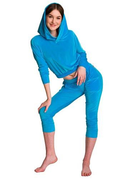 Damen Velours Trainingsanzug Set Hoodie + Hose 3/4 türkis