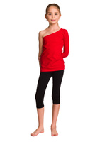 Asymmetric Cotton Shirt with Long Sleeves and Diagonal Red Neckline.