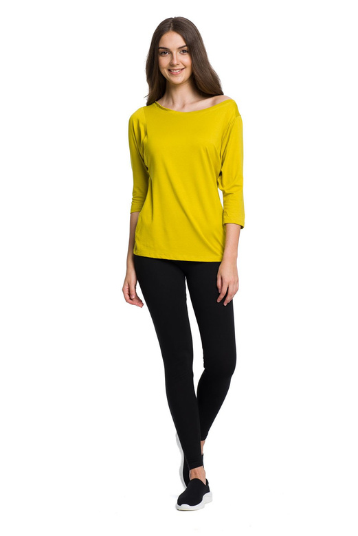 Blusa in viscosa con scollo ampio, manica 3/4 - pistacchio