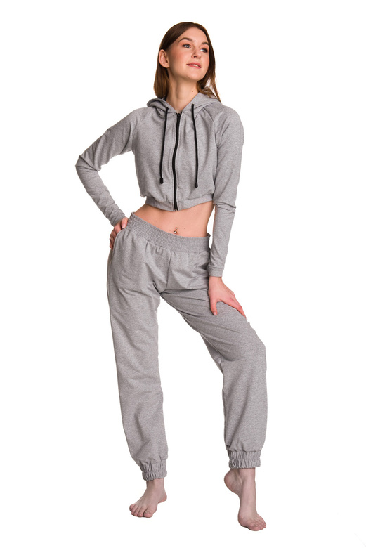 Sudadera corta con una gran capucha para niños para una niña melange gris