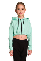 Sudadera corta con una gran capucha para niños para una chica de menta