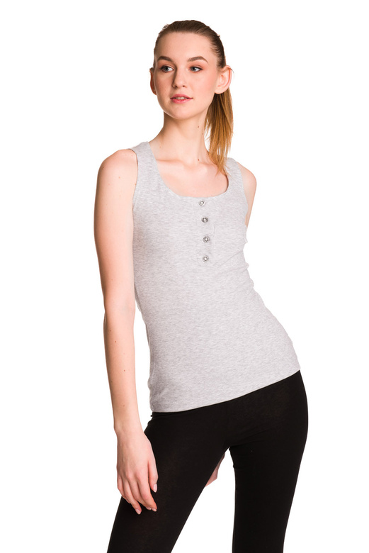 Blusa da donna senza maniche in cotone a righe grigio melange