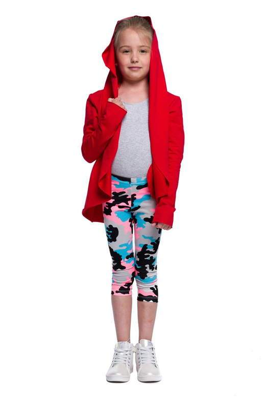 Red women's and children's cardigan.