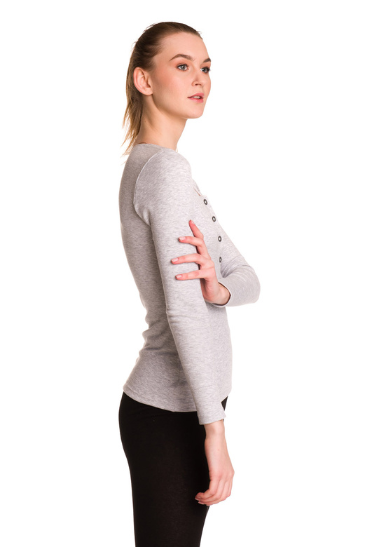 Chemisier femme à manches longues en coton rayé gris chiné