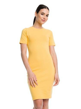 Vestido lápiz midi de mujer de algodón con manga corta - amarillo