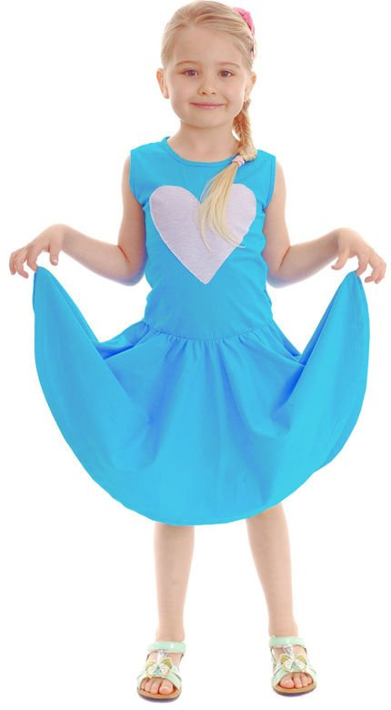 Fabuleuse robe évasée pour fille avec un motif COEUR turquoise