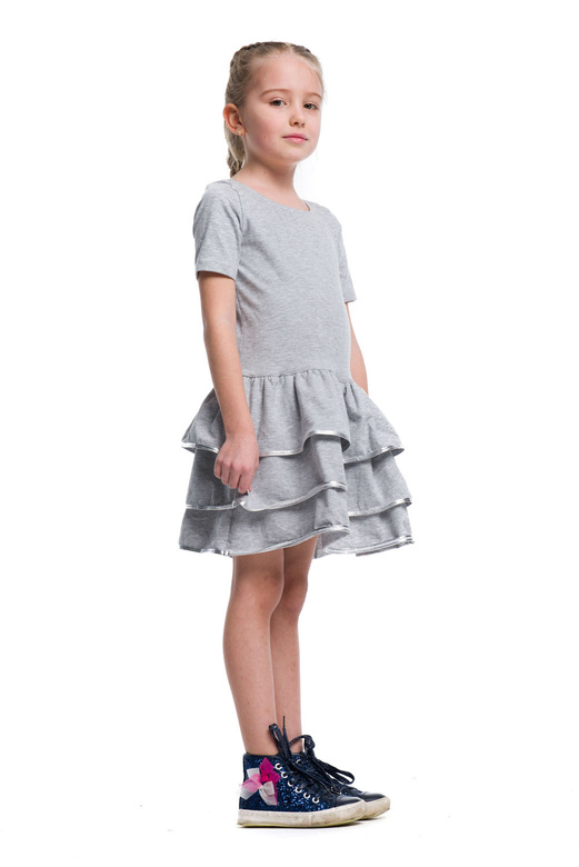 Vestido de niña con volantes y ribete metalizado - gris y plata