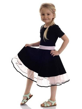 Rochie eleganta evazata pentru fete tul roz si negru