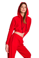 Kinder-Kurz-Sweatshirt mit großer Kapuze für Mädchen rot