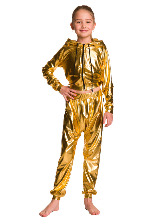 Sweat-shirt brillant métallisé pour enfant avec une grande capuche pour les performances or