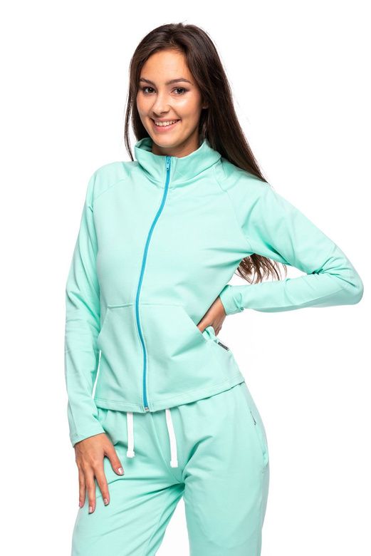 Sudadera deportiva con cuello alto, cremallera y bolsillos, menta