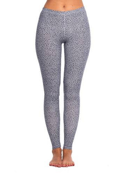 Women's Sports Leggings for Children, Long with Small White Flowers and Navy Blue