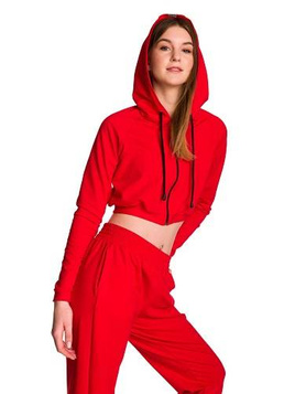 Sweat court enfant à grande capuche pour fille rouge