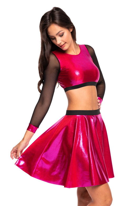 T-shirt de sport femme pour filles scintillant métallique à manches longues en maille pour une performance fuchsia