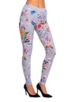Leggings sportivi da donna per bambini con fantasia FIORI grigio