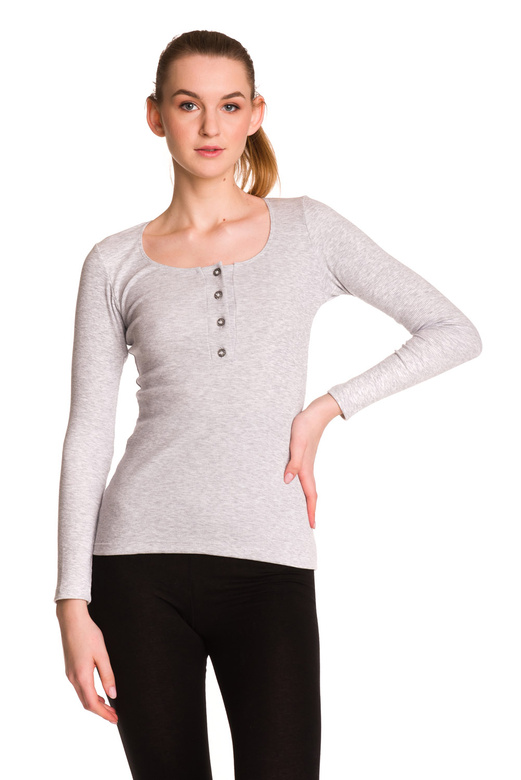 Blusa de mujer de manga larga en raya de algodón gris jaspeado