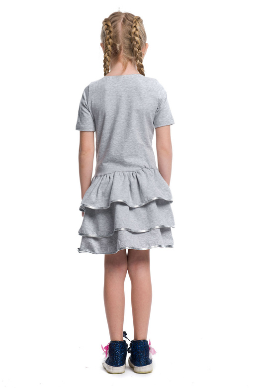 Vestido de niña con volantes y ribete metalizado - gris y plata