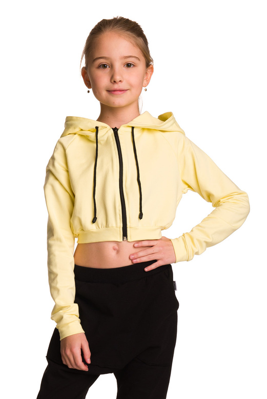 Sweat court femme avec une grande capuche pour enfant citron