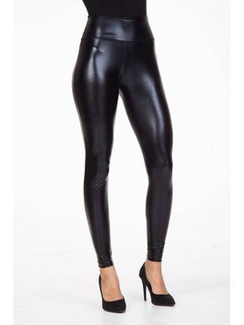 Damen-Leggings mit hoher Taille glänzend SCHWARZ