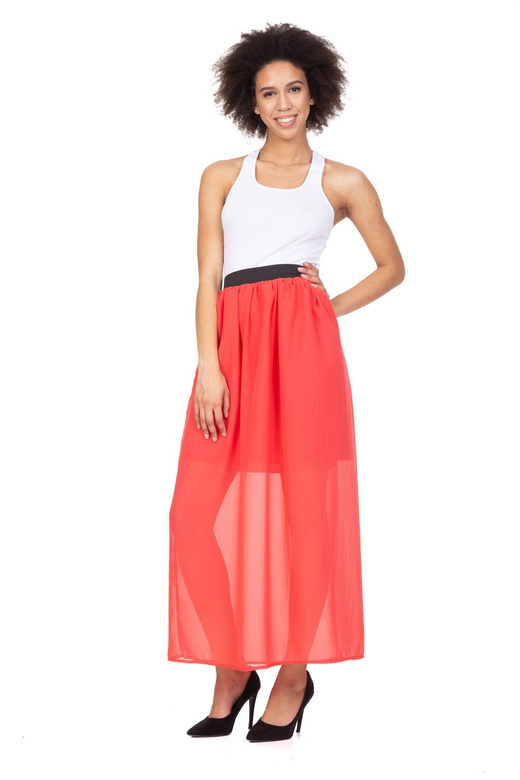 MAXI coral chiffon skirt