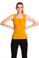 Blusa de mujer sin mangas de algodón con raya mostaza