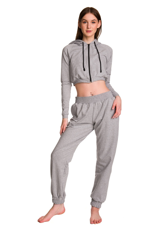 Sudadera corta con una gran capucha para niños para una niña melange gris