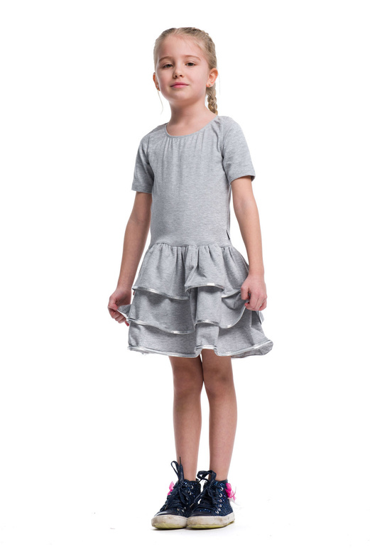 Vestido de niña con volantes y ribete metalizado - gris y plata