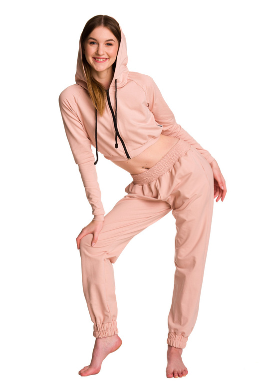 Sweat court enfant à grande capuche pour fille rose poudré