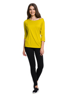 Blusa de viscosa con escote amplio, manga 3/4 - pistacho