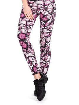 Children's long leggings/ stockings with large pink butterflies.