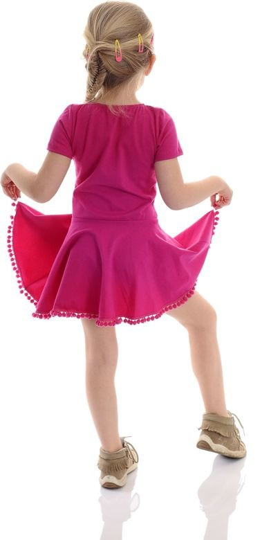 Favoloso abito per bambina con POMPONS e fiocco fucsia
