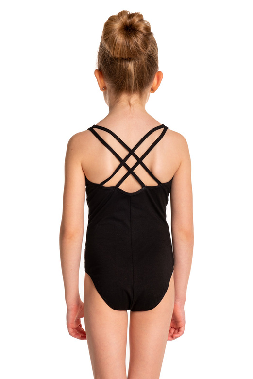 Gymnastik-Trainingsbody für Damen und Kinder mit Trägern SPIDER B103C schwarz