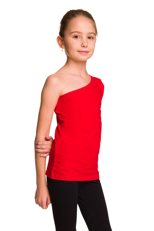Blusa asimétrica de algodón con manga larga, escote diagonal, rojo