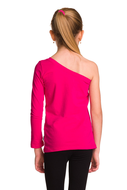 Blusa asimmetrica in cotone con maniche lunghe, scollo diagonale fucsia