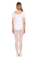 L100K white gymnastic training body with short Lycra sleeves.