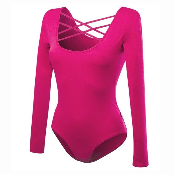 Body fucsia stringato da donna a maniche lunghe