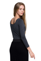 Body da donna con maniche lunghe allacciate grafite