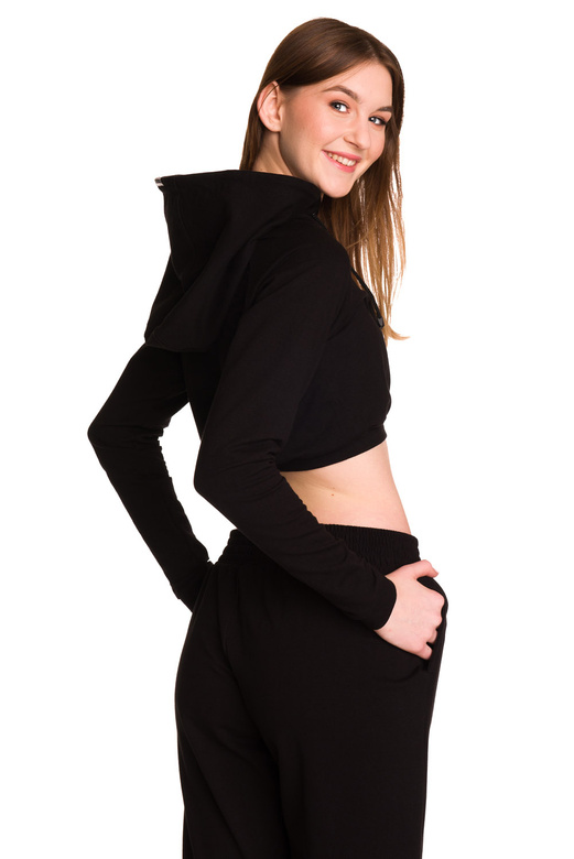 Sweat court enfant à grande capuche pour fille noir