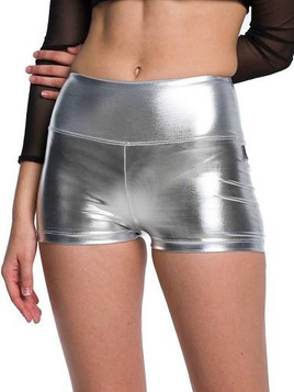 Shorts Damenshorts für Mädchen metallisch glänzend kurz silber Performance