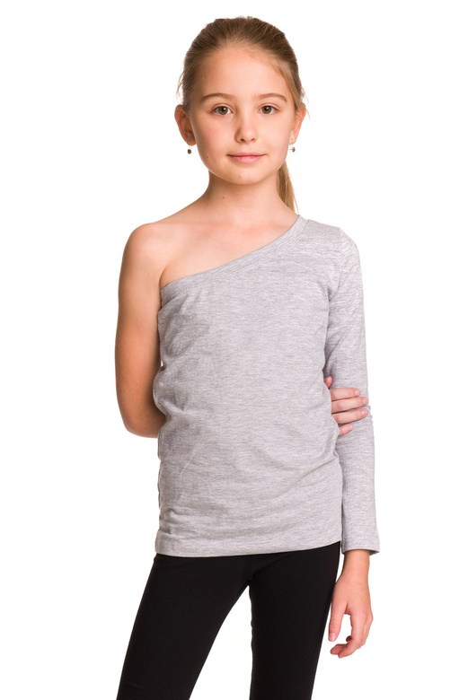 Blusa asimmetrica in cotone con maniche lunghe, scollo diagonale, grigio melange