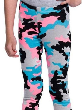 Jambiere sport lungi pentru copii camuflaj roz gri turcoaz
