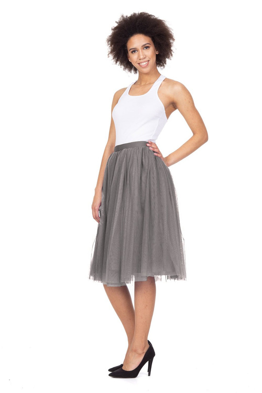 Jupe midi en tulle avec doublure - gris