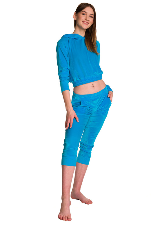 Ensemble survêtement velours femme Hoodie + Pantalon 3/4 turquoise