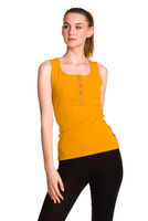 Blusa de mujer sin mangas de algodón con raya mostaza