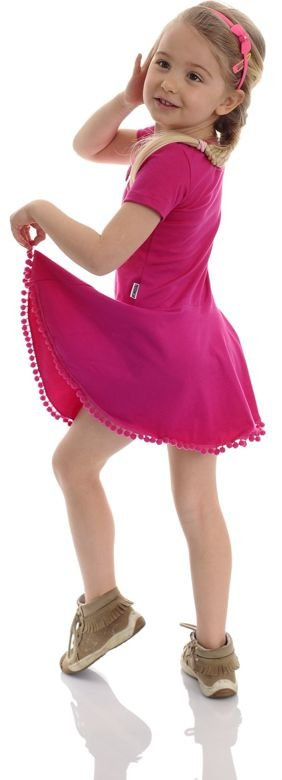 Rochie fabuloasa pentru o fata cu POMPONS si fundita fucsia