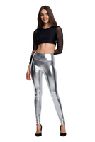 Metallic-glänzende Leggings für Damen mit langem Bein und hoher Taille für eine Leistung in SILBER