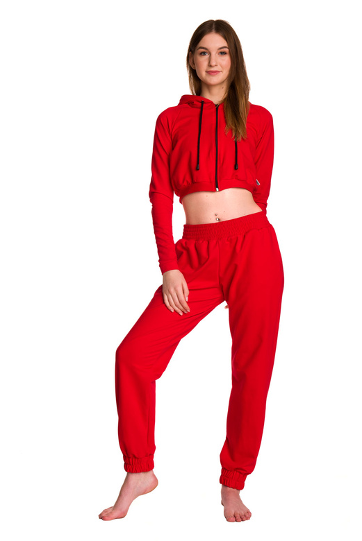 Sweat court enfant à grande capuche pour fille rouge