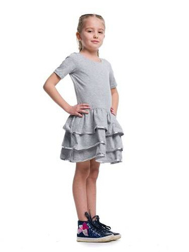 Robe fille à volants et galon métallisé - gris et argent